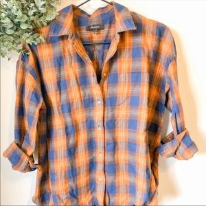 Madewell Rust and Navy Plaid Flannel Top
